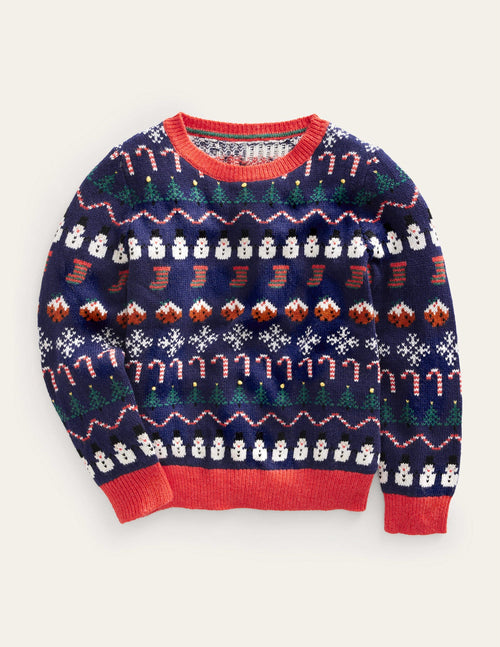 All Over Christmas Fair Isle-College Navy