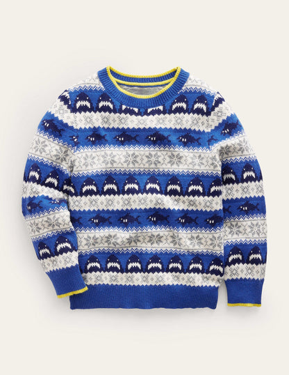 All Over Fair Isle Sweater-Dark Cobalt Sharks