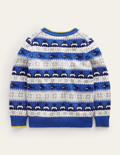All Over Fair Isle Sweater-Dark Cobalt Sharks