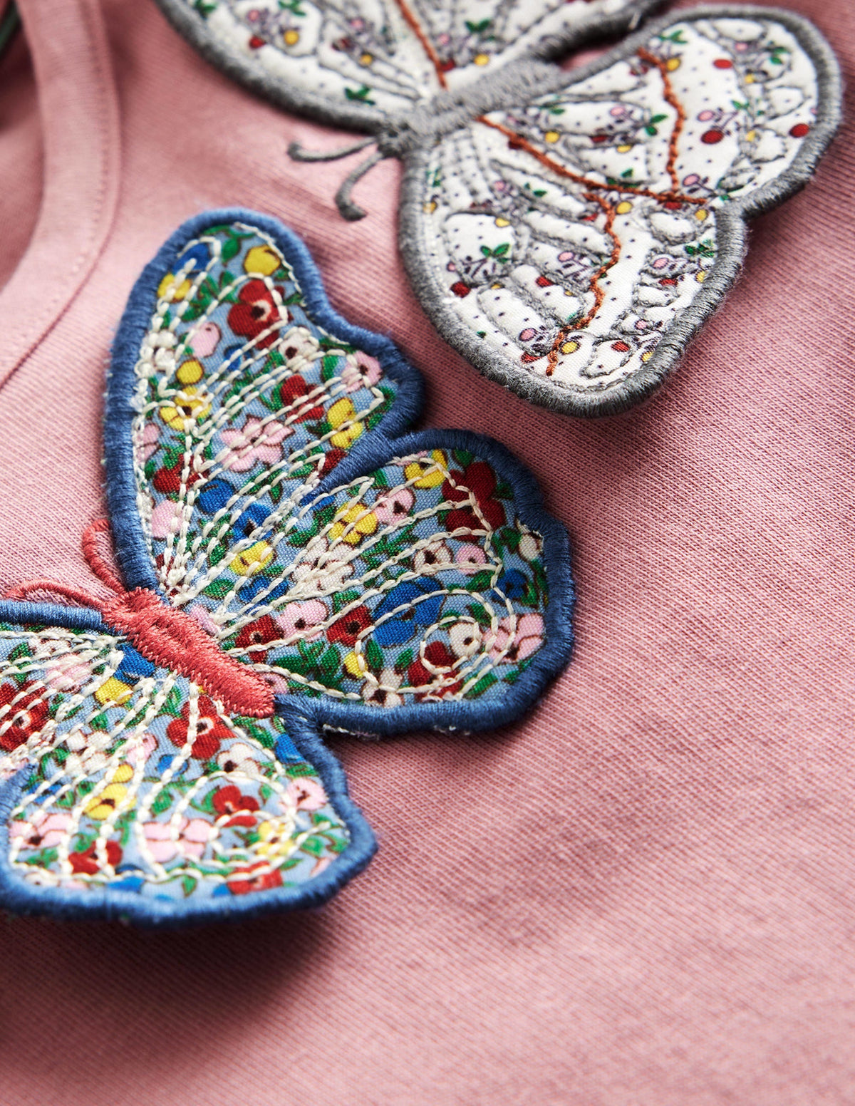 3D Appliqué T-Shirt-Almond Pink Butterflies