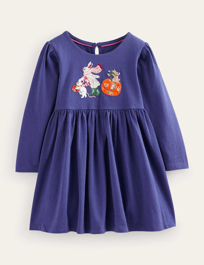 Appliqué Jersey Dress-Blue Yonder