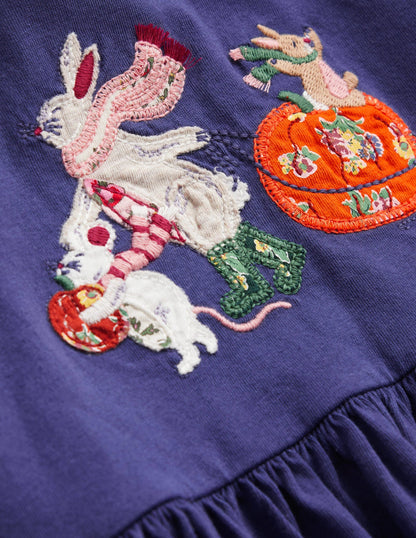Appliqué Jersey Dress-Blue Yonder
