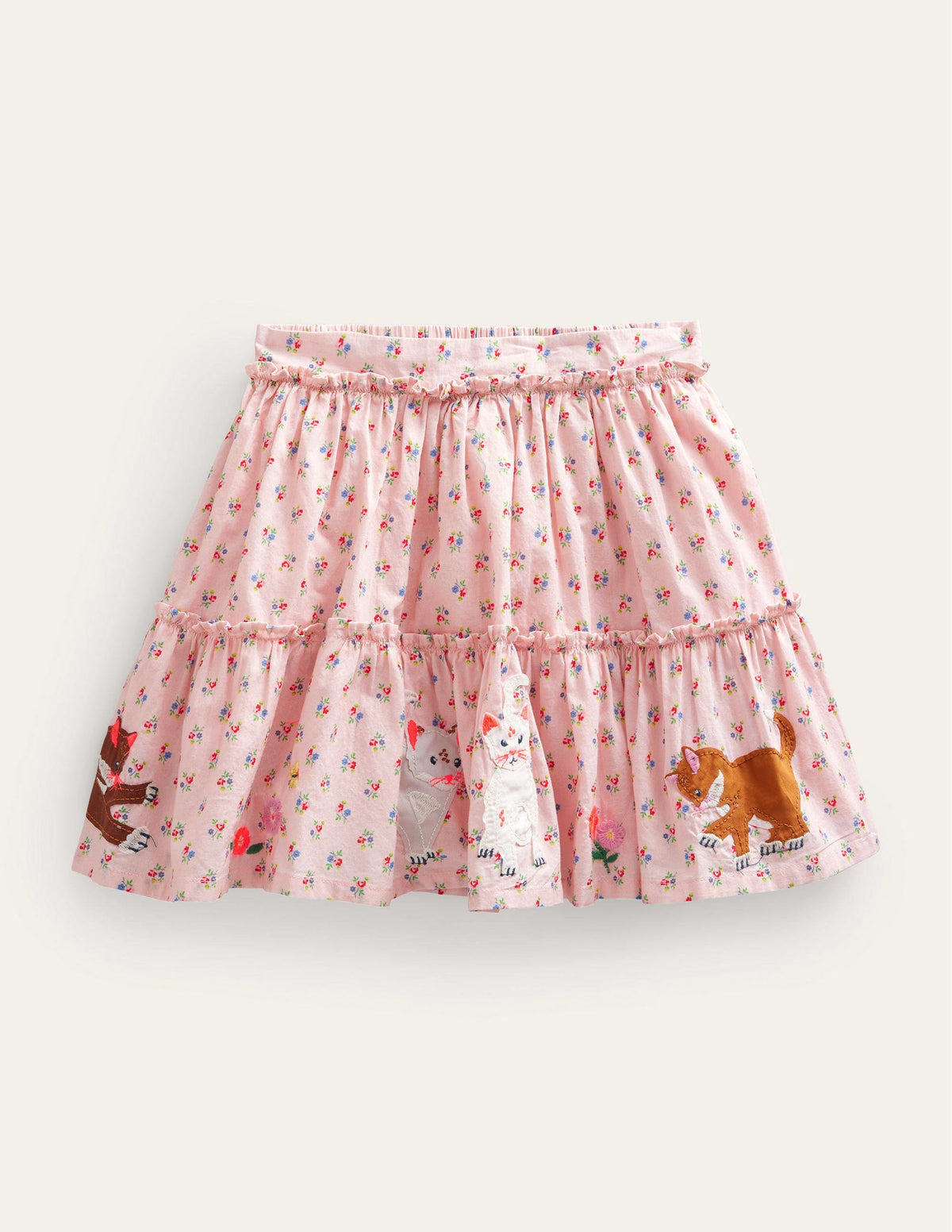 Appliqué Skirt-Dusty Pink Cats