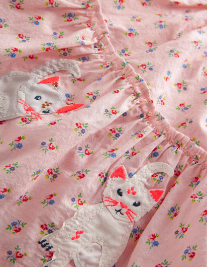 Appliqué Skirt-Dusty Pink Cats