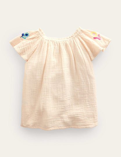 Beachy Embroidered Top-Ivory