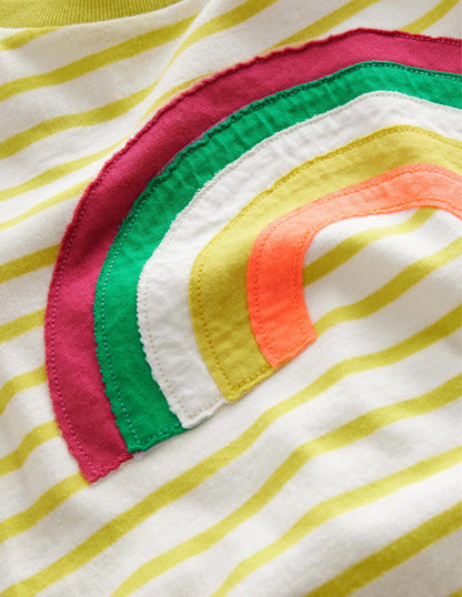 Appliqué Rainbow T-shirt-Gooseberry Yellow/Ivory