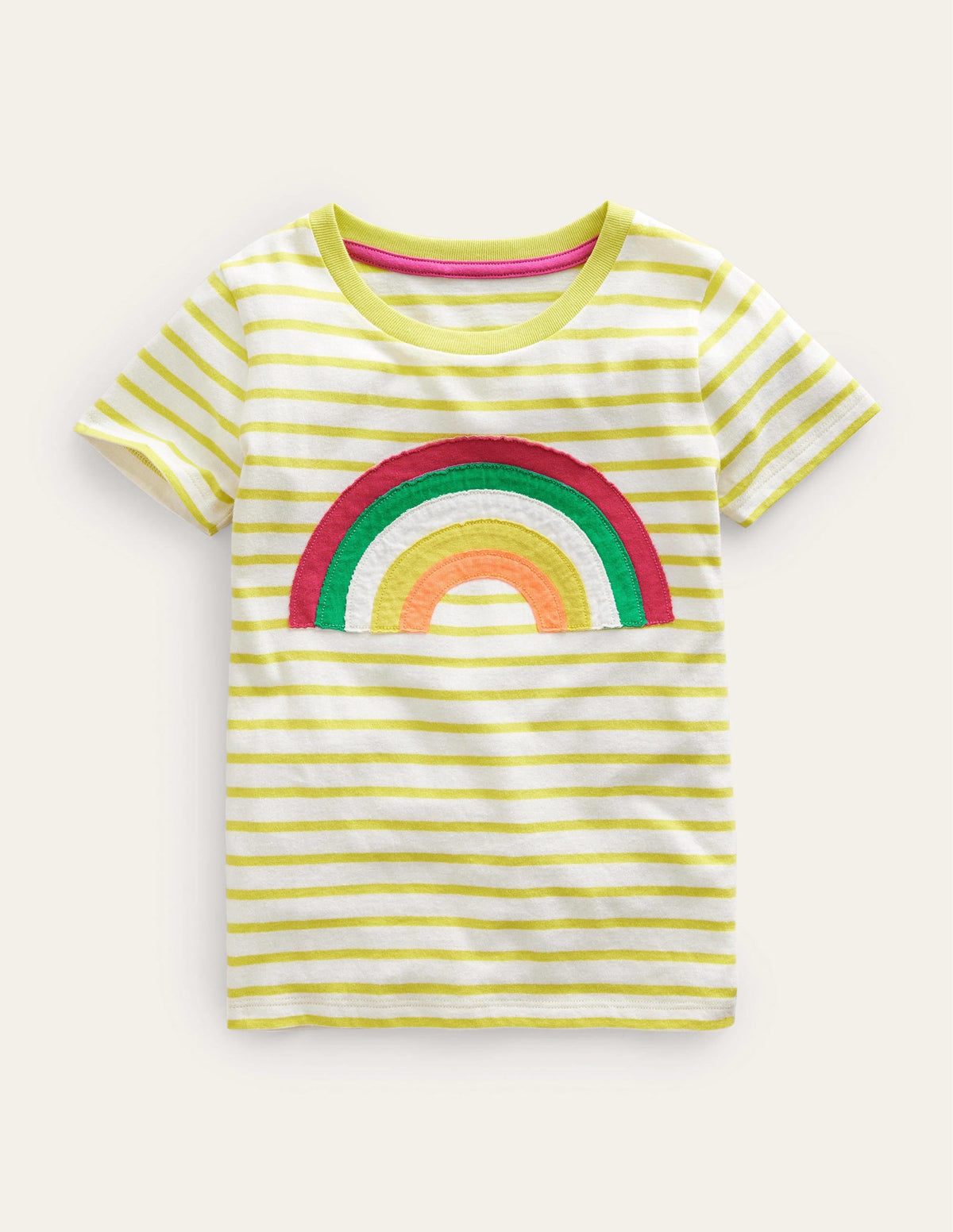 Appliqué Rainbow T-shirt-Gooseberry Yellow/Ivory
