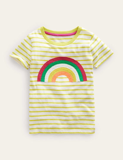 Appliqué Rainbow T-shirt-Gooseberry Yellow/Ivory
