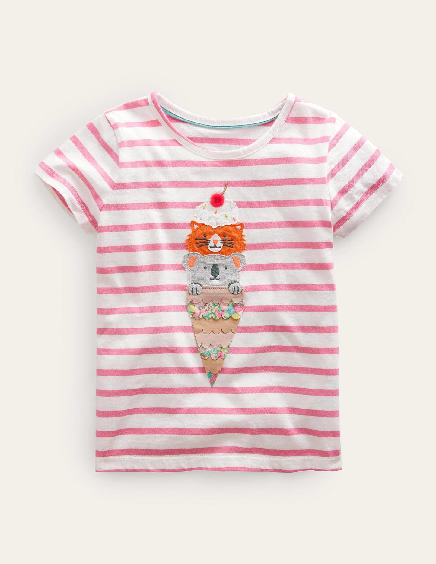 Appliqué T-Shirt-Azalea Pink/Ivory Icecream