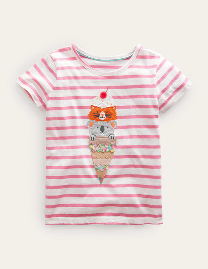 Appliqué T-Shirt-Azalea Pink/Ivory Icecream