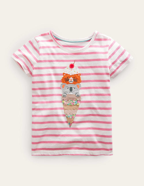 Appliqué T-Shirt-Azalea Pink/Ivory Icecream