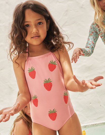 Appliqué Fruit Swimsuit-Pink Lemonade