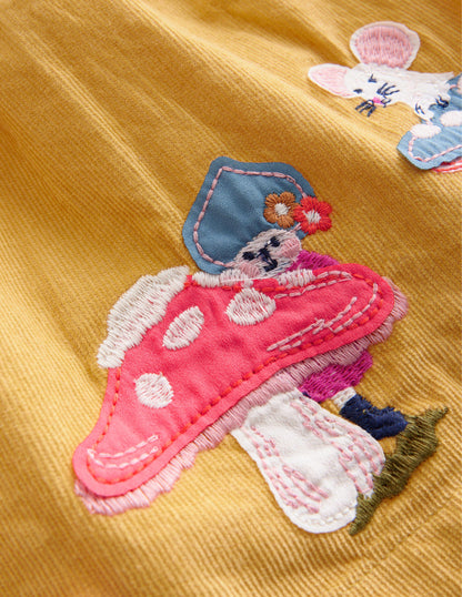 Appliqué Cord Skirt-Oil Yellow Woodland