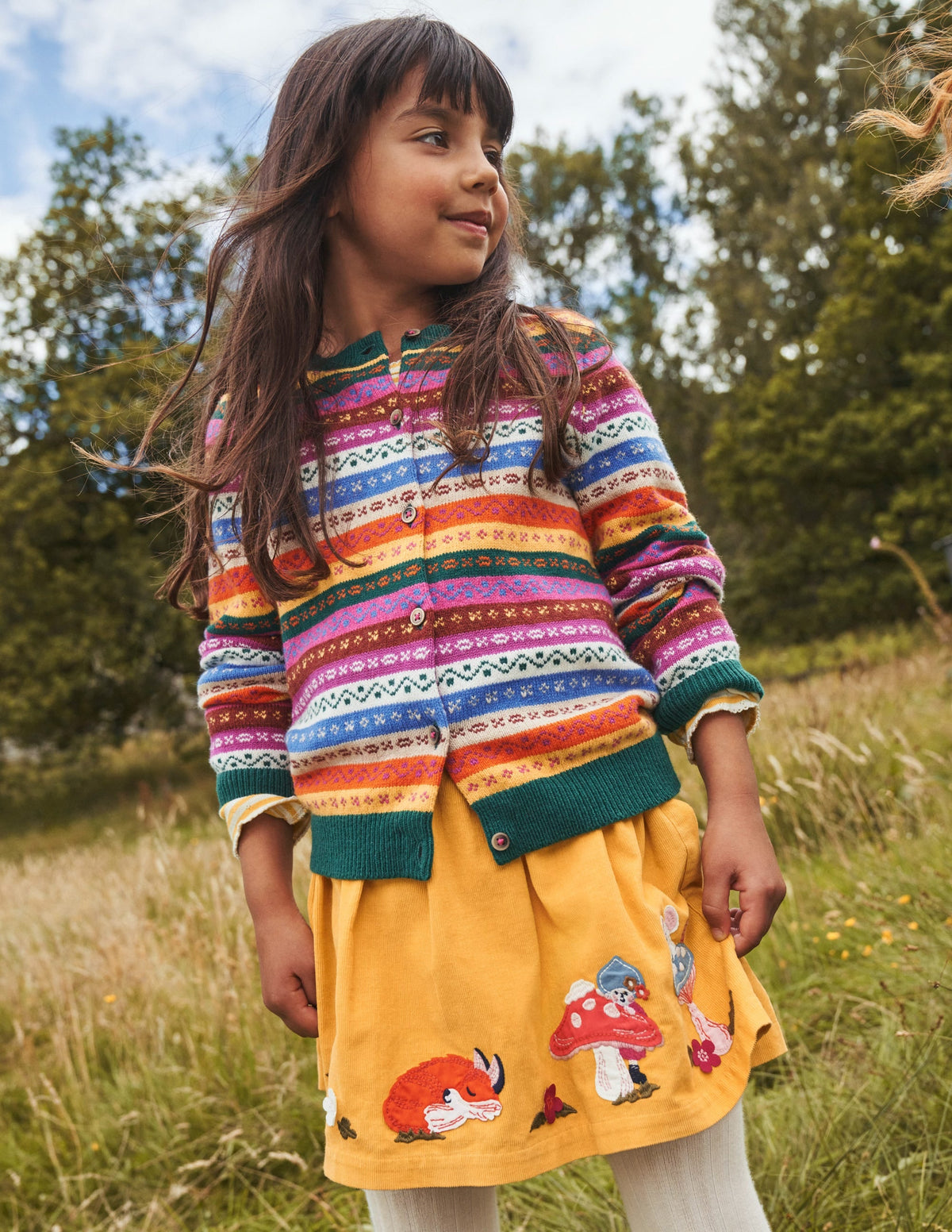 Appliqué Cord Skirt-Oil Yellow Woodland