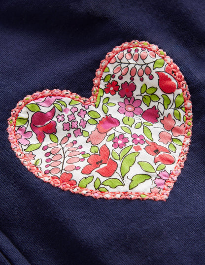 Applique Lined Hoodie-French Navy Hearts