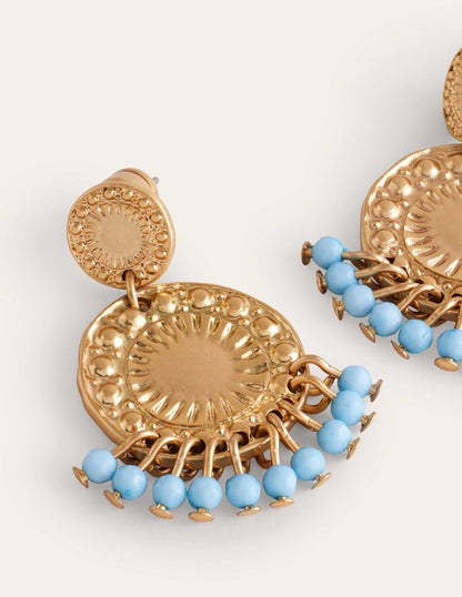 Beaded Coin Earrings-Blue