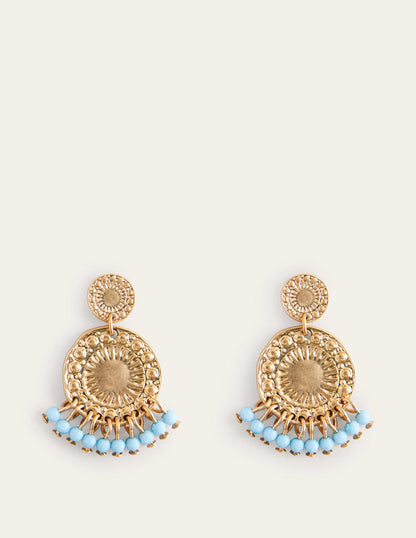 Beaded Coin Earrings-Blue