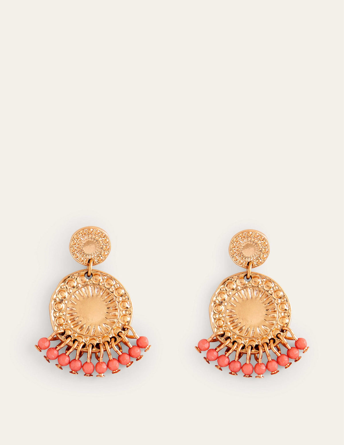 Beaded Coin Earrings-Pink