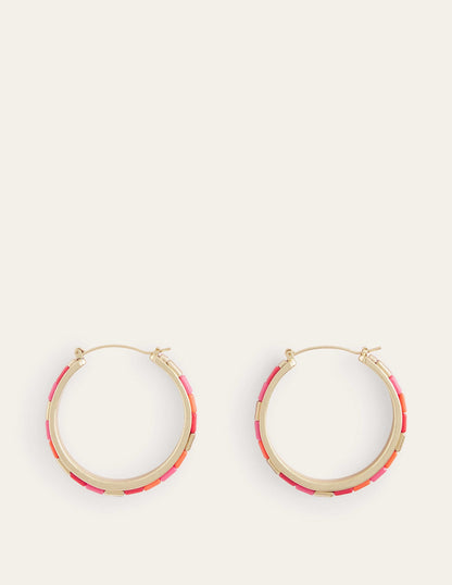 Beaded Hoop Earrings-Pink