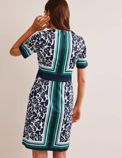 Alexa Cotton Shift Dress-Navy, Tulip Bloom