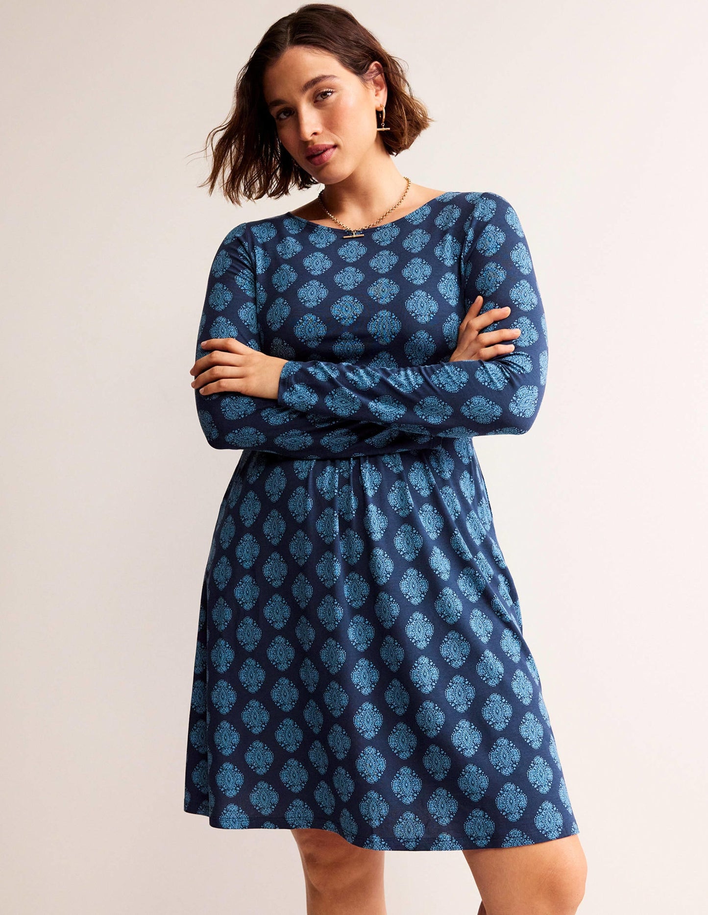 Abigail Jersey Dress-French Navy, Mosaic