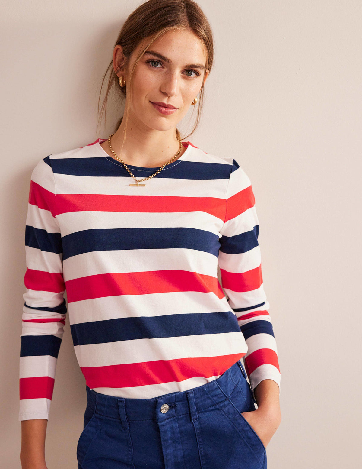 Bea Long Sleeve Breton-Cherry Red and Navy