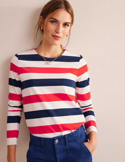 Bea Long Sleeve Breton-Cherry Red and Navy
