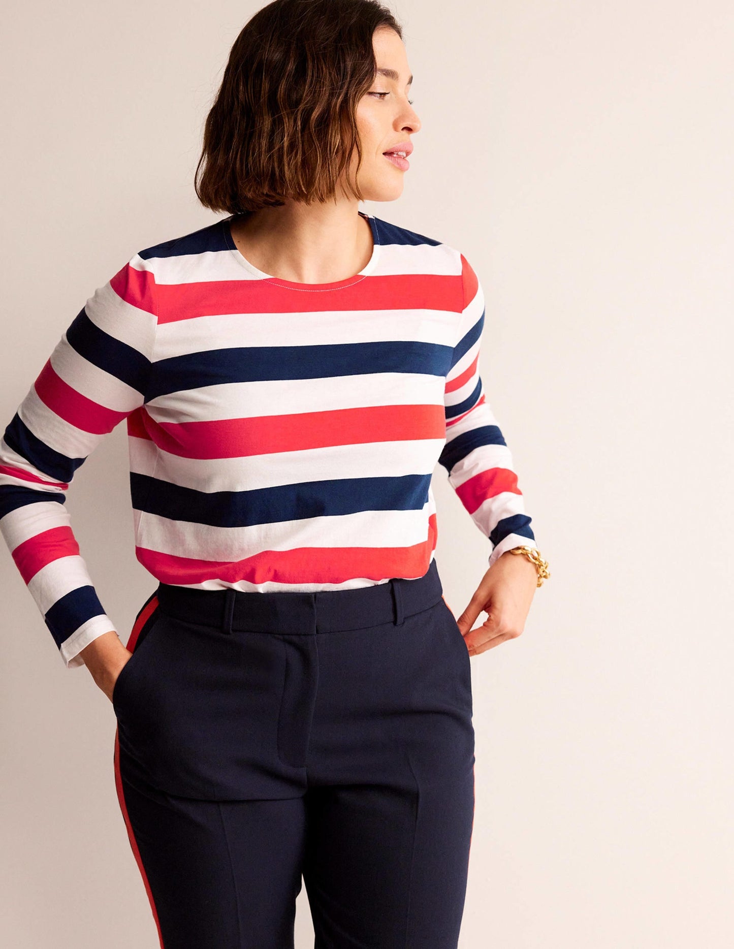 Bea Long Sleeve Breton-Cherry Red and Navy