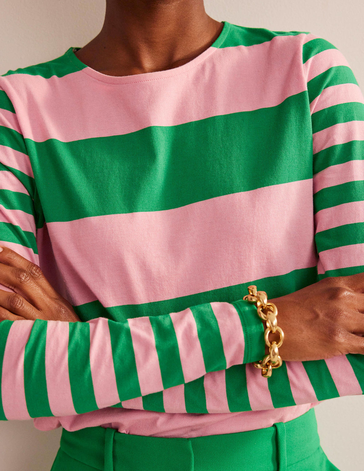 Bea Long Sleeve Breton-Pink, Green Hotch