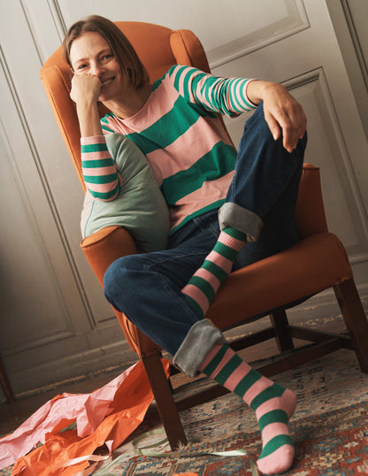 Bea Long Sleeve Breton-Pink, Green Hotch