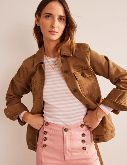Anna Rib Crew T-Shirt-Ivory, Peach Skin Stripe