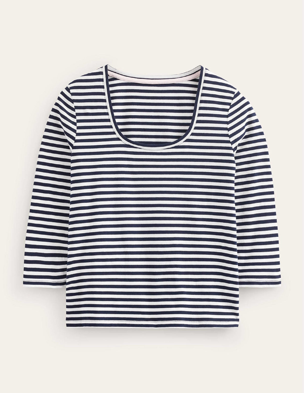 3/4 Sleeve Scoop Neck Top-Ivory, Navy