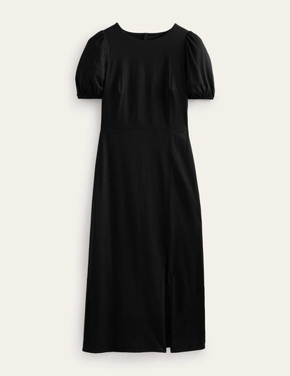 Back Detail Jersey Midi Dress-Black