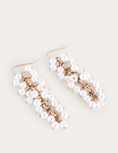 Beaded Drop Earrings-Pearl