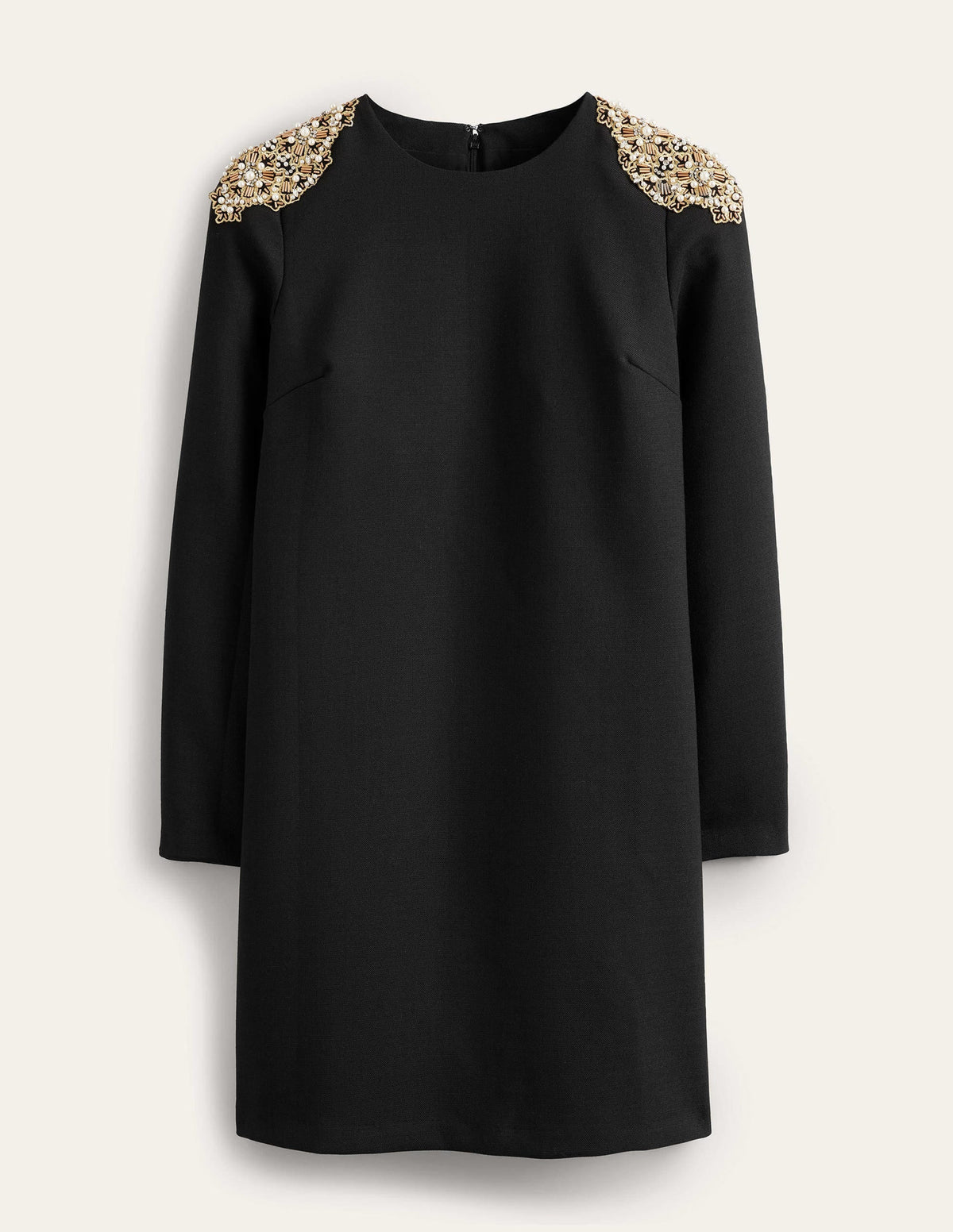 Beaded Mini Shift Dress-Black