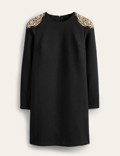 Beaded Mini Shift Dress-Black