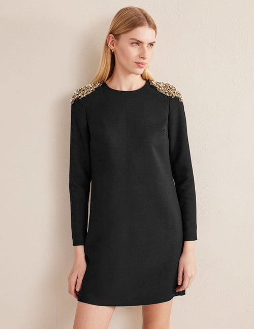 Beaded Mini Shift Dress-Black