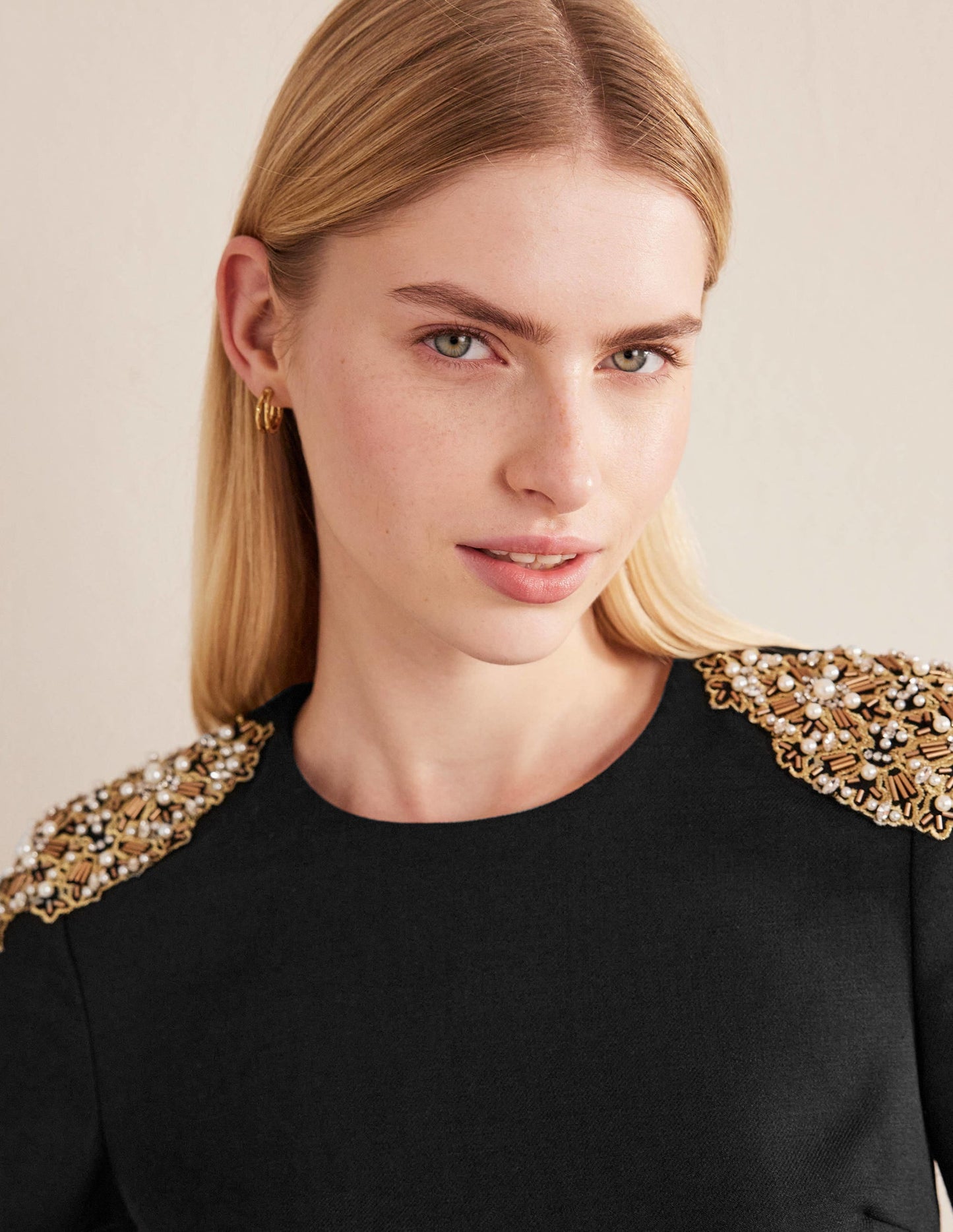 Beaded Mini Shift Dress-Black