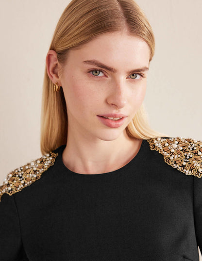 Beaded Mini Shift Dress-Black