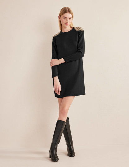 Beaded Mini Shift Dress-Black