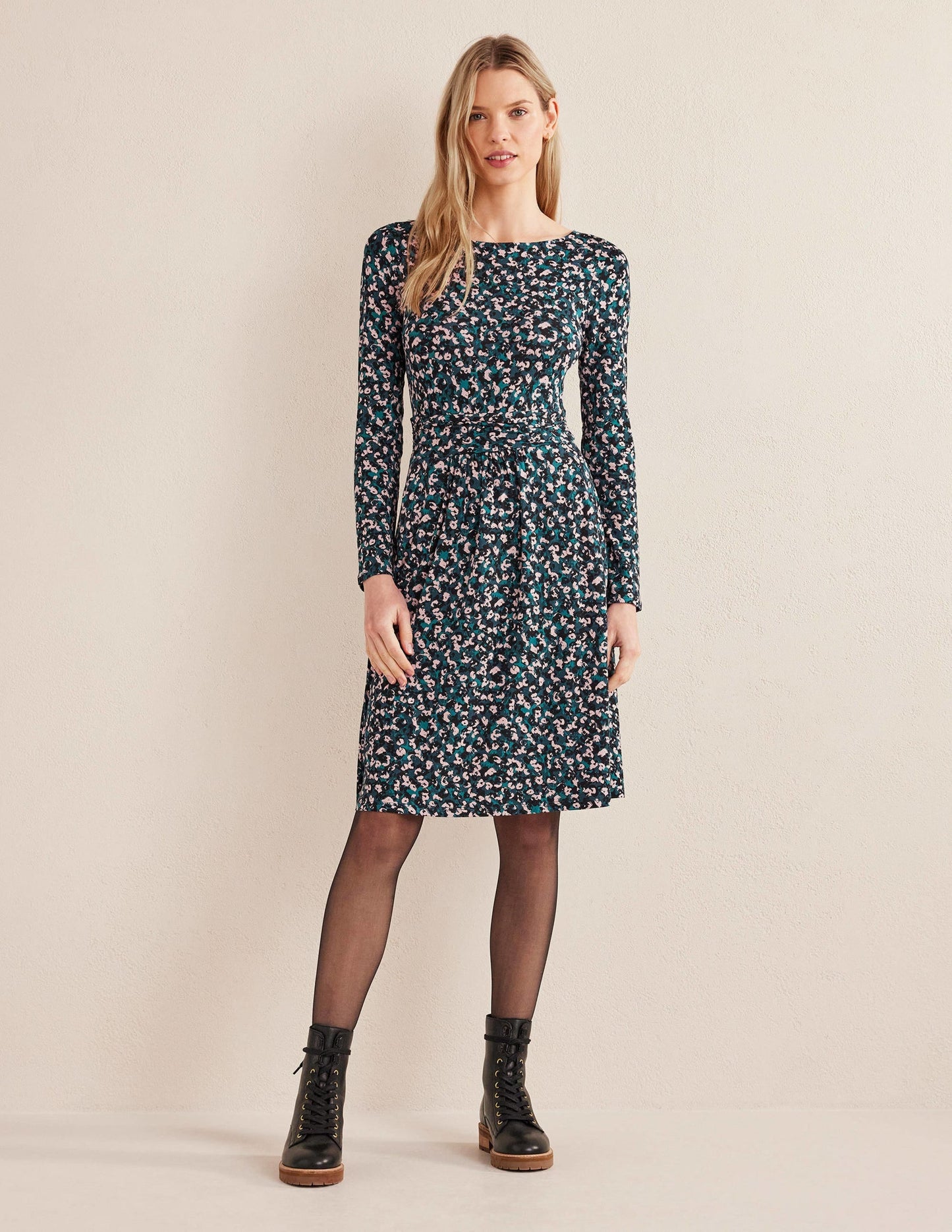 Abigail Jersey Dress-Seaweed, Painterly Stroke