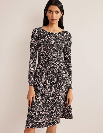 Abigail Jersey Dress-Black, Paisley Dot