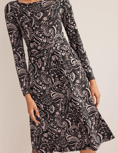 Abigail Jersey Dress-Black, Paisley Dot
