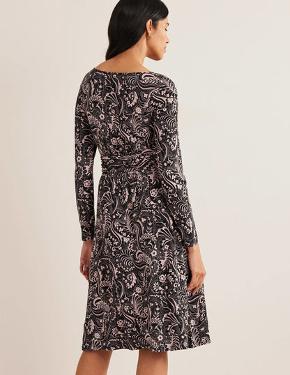 Abigail Jersey Dress-Black, Paisley Dot