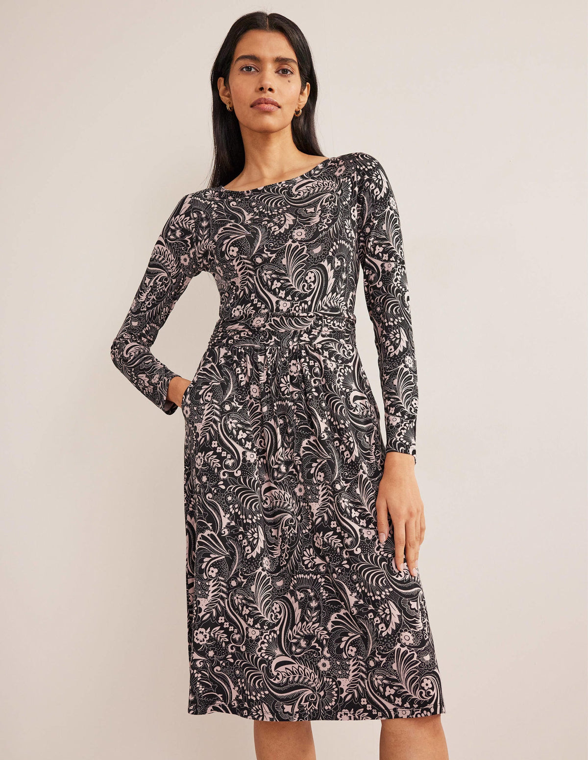 Abigail Jersey Dress-Black, Paisley Dot