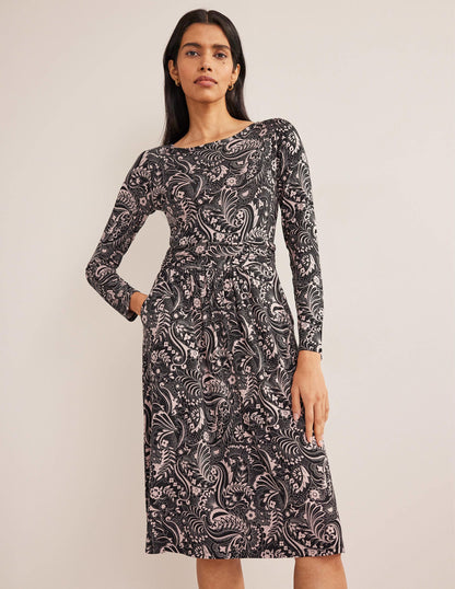 Abigail Jersey Dress-Black, Paisley Dot
