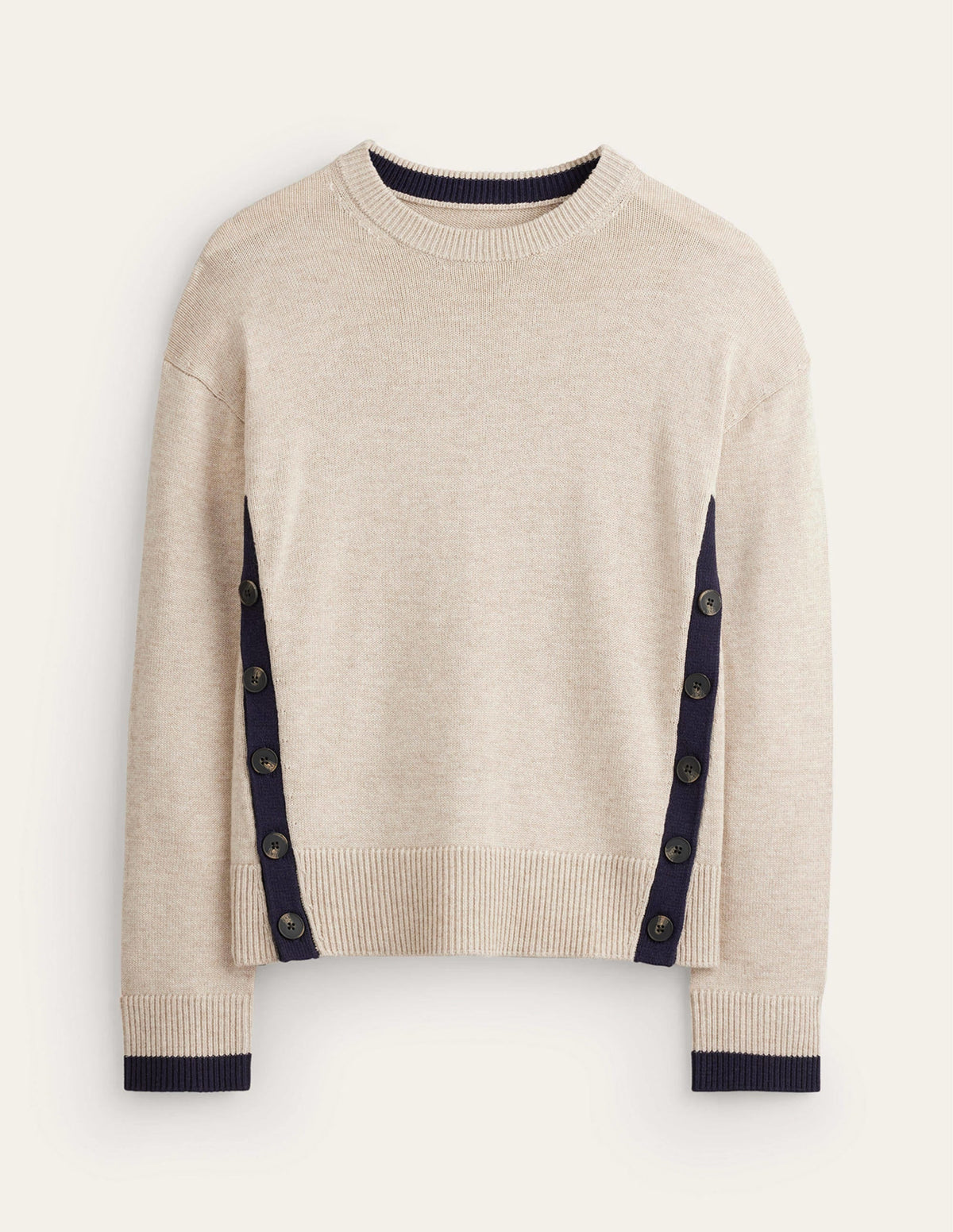 Alma Contrast Trim Sweater-Chinchilla Melange, Navy