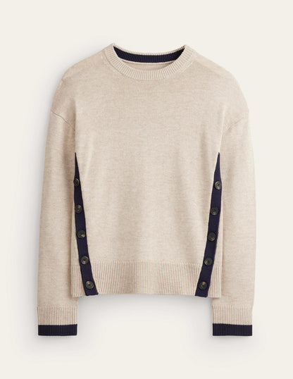 Alma Contrast Trim Sweater-Chinchilla Melange, Navy