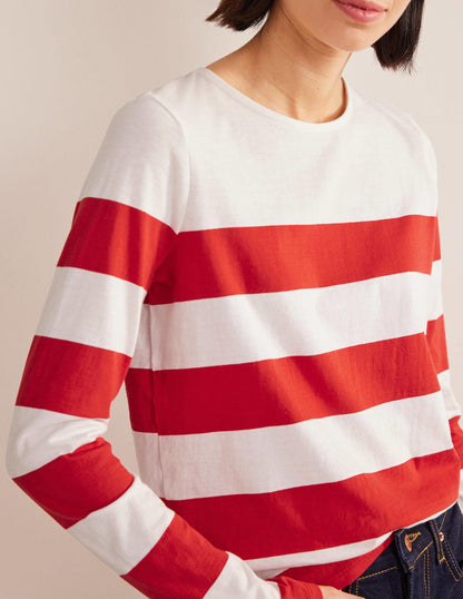 Bea Long Sleeve Breton-Red and Ivory, Wide Stripe