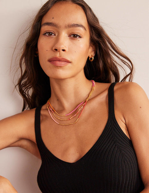 Beaded Necklace-Pink Multi